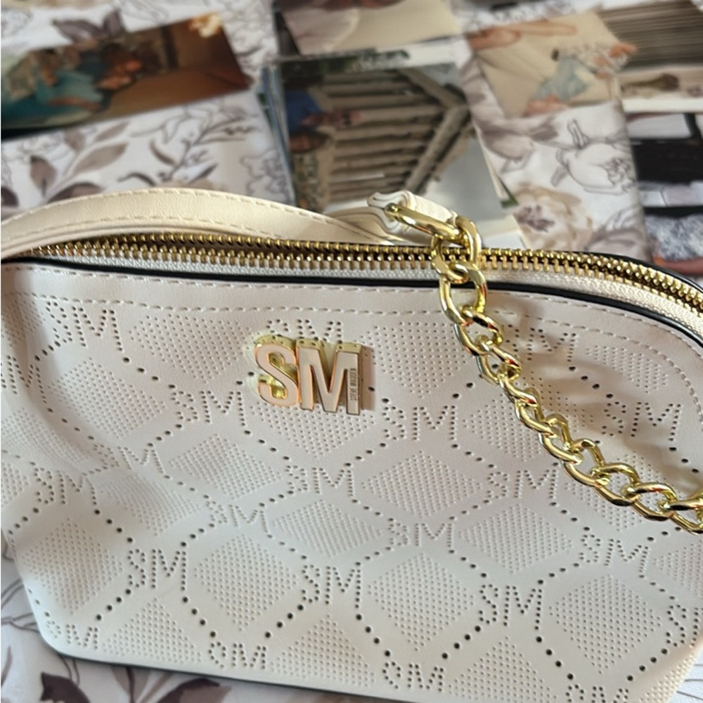Steven By Steve Madden White Crossbody Bag with Gold Accents